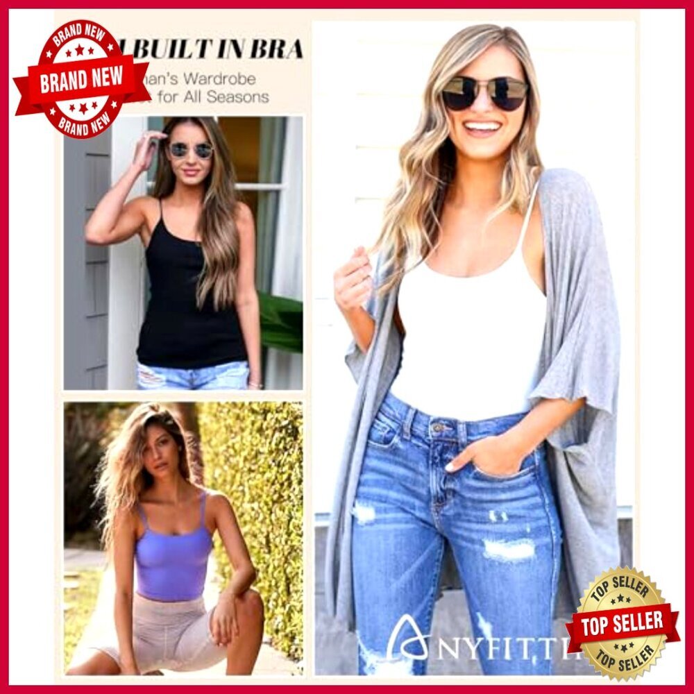 Built-In Padded Bra Camisole Tank Top Adjustable Straps Viscose Blend - Picture 5 of 7